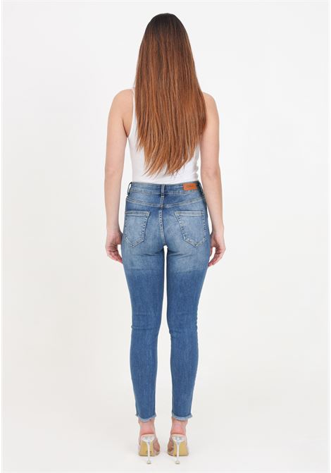 Women's skinny fit jeans with medium waist and raw cut hem, medium blue denim ONLY | 15293282Medium Blue Denim